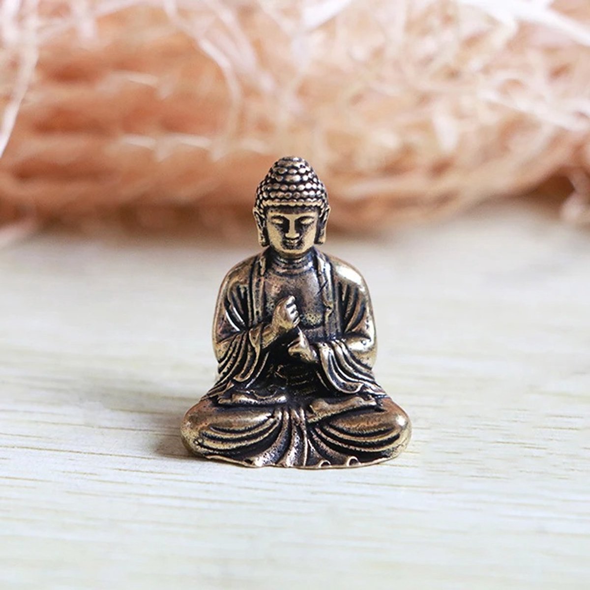 Messing Boeddha Beeldje - Antiek Koperen Miniatuur Boeddha Sculptuur - Feng Shui & Zen Woondecoratie - 2.9 cm - Spiritueel Beeld