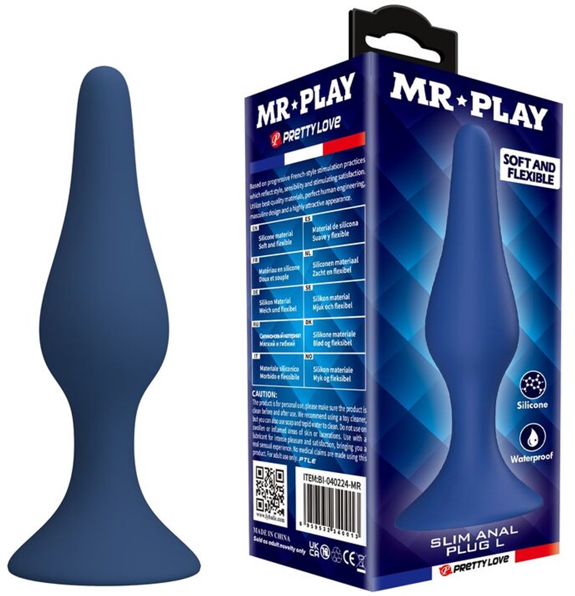 MR PLAY - SLIM SILICONE ANAL PLUG BLUE L