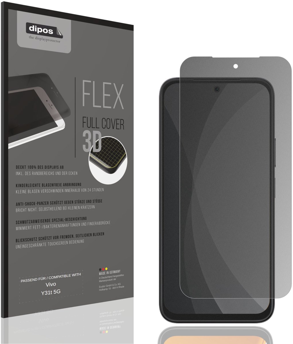 dipos FLEX – Matte Privacy Screenprotector geschikt voor Vivo Y31t 5G | Volledige Schermbescherming | Case-Friendly