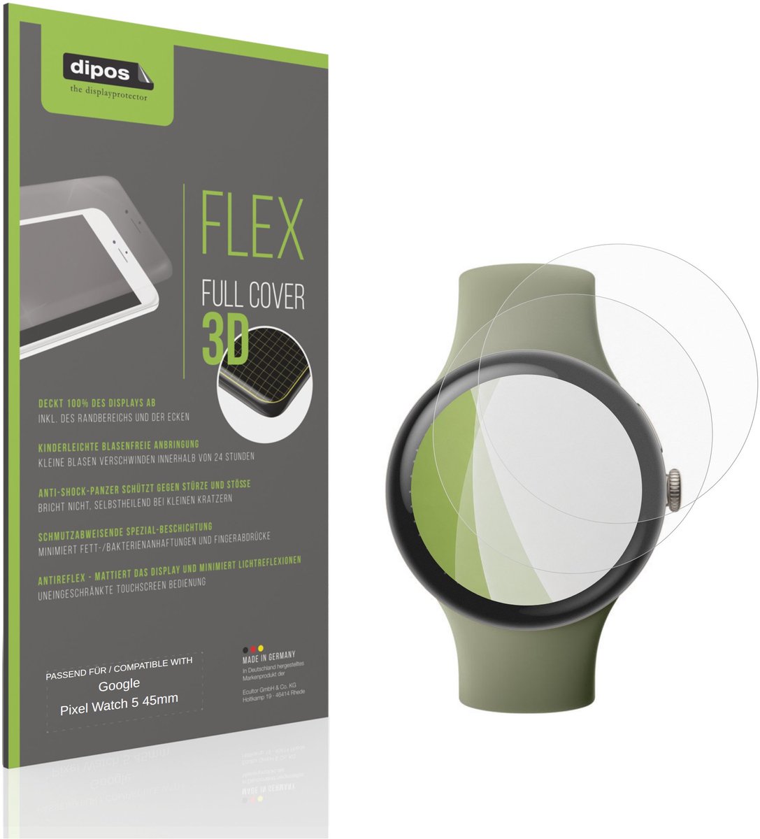 dipos FLEX – 2x Matte Screenprotector geschikt voor Google Pixel Watch 5 45mm | Volledige Schermbescherming | Case-Friendly