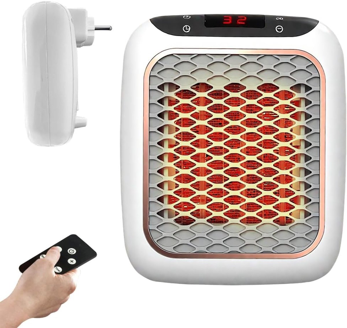 Mini-ventilatorkachel, stopcontact, 800 W stopcontacten, ventilatorkachel met afstandsbediening, mini-ventilator, PTC keramiek, elektrische kleine elektrische verwarming voor kantoor, woonkamer