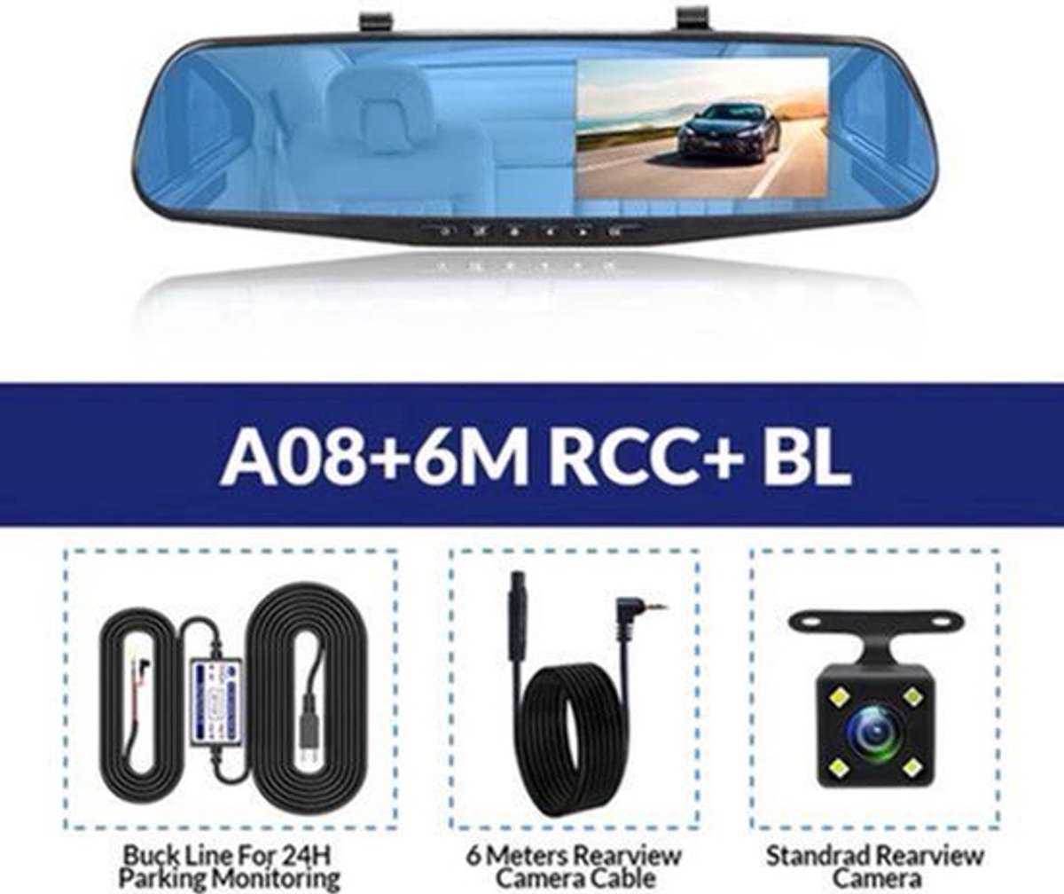 Dashcam voor Auto - 4.3 Inch - Full HD 1080P Auto Rij Recorder - Achteruitkijkspiegel DVR - Nachtzicht, Bewegingsdetectie, Parkeermodus - 6M Achteruitrijcamera - Zonder Geheugenkaart - Zwart
