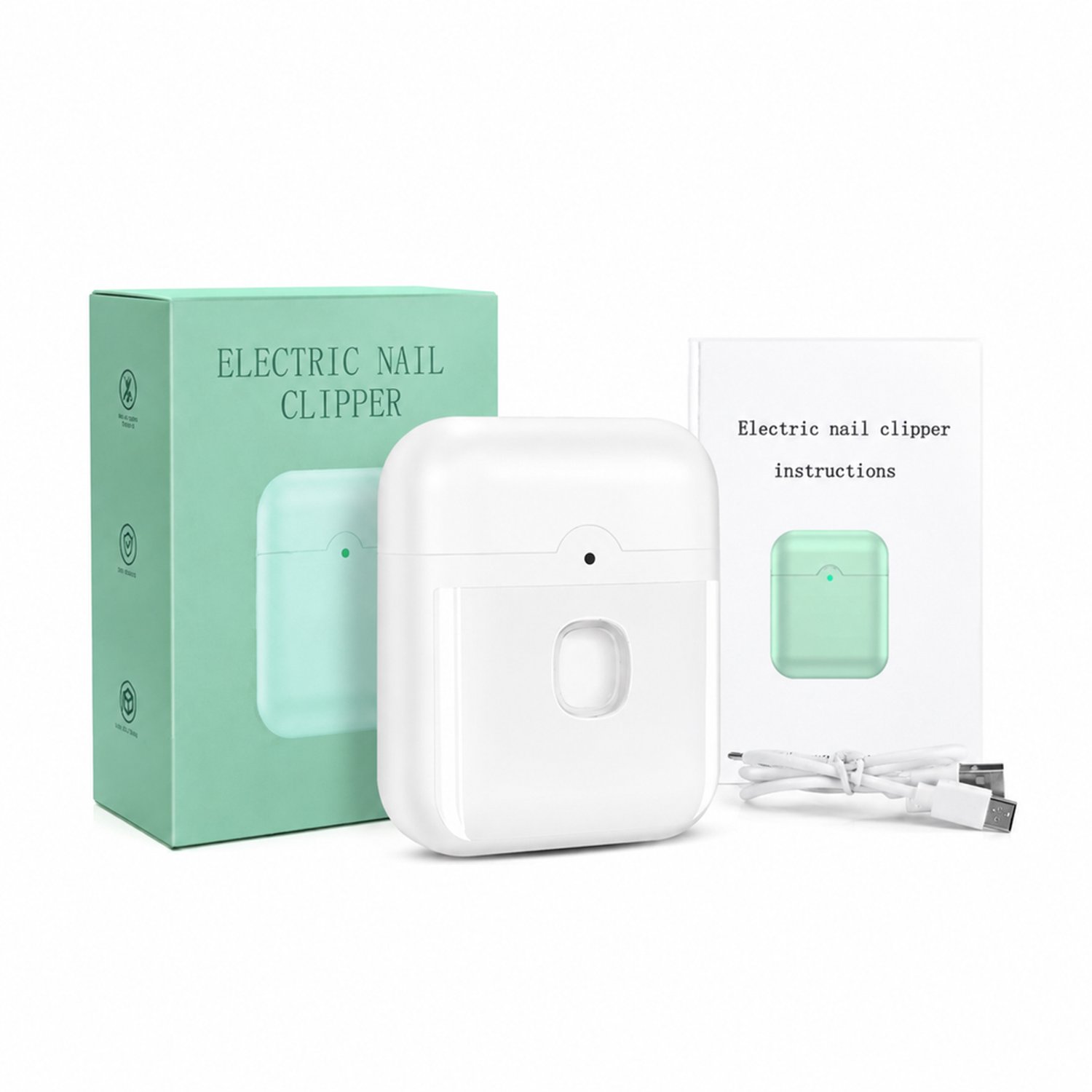 elektrische nagelknipper - 2 snelheden - verlichting - opladen via Type-C - wit - met handleiding en accessoires