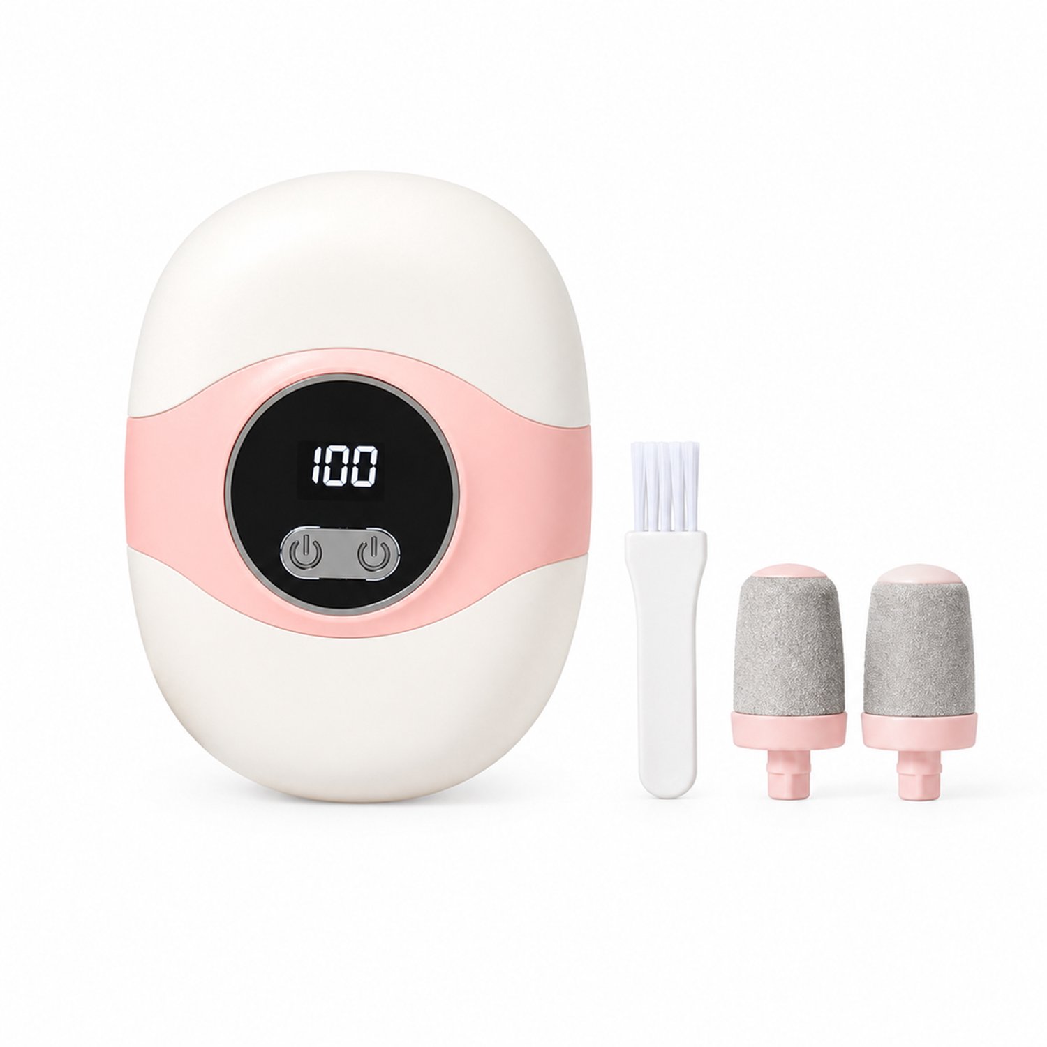 elektrische nagelknipper - 2-in-1 met eeltverwijderaar - 3 snelheden en lcd-display - Roze-wit - Inclusief 1 reinigingsborstel en 2 kwarts schuurkoppen