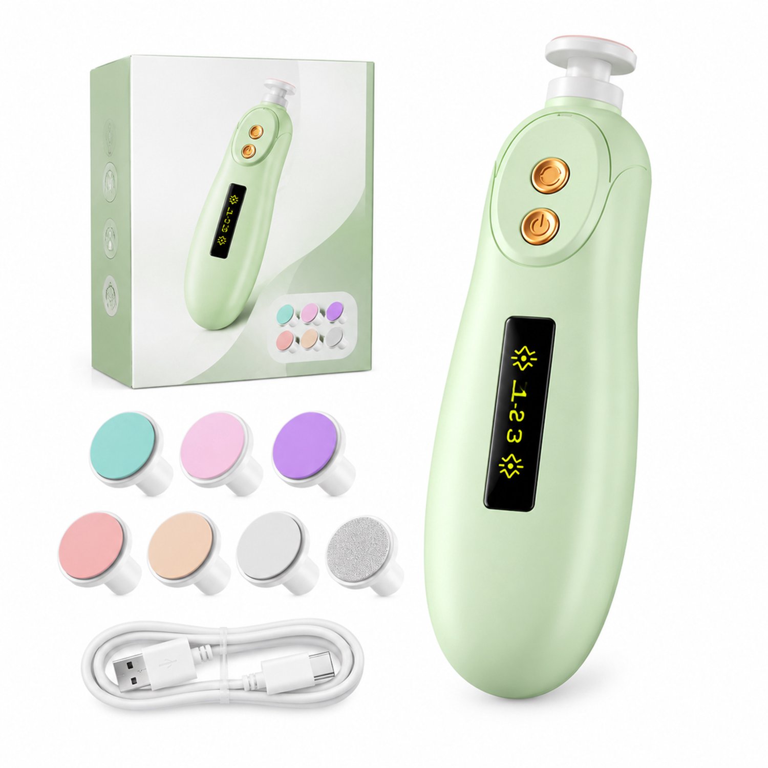 elektrische nagelknipper - 3 snelheden - verlichting - oplaadbaar voor dagelijks thuisgebruik - met apparaat en nagelopzetstuk