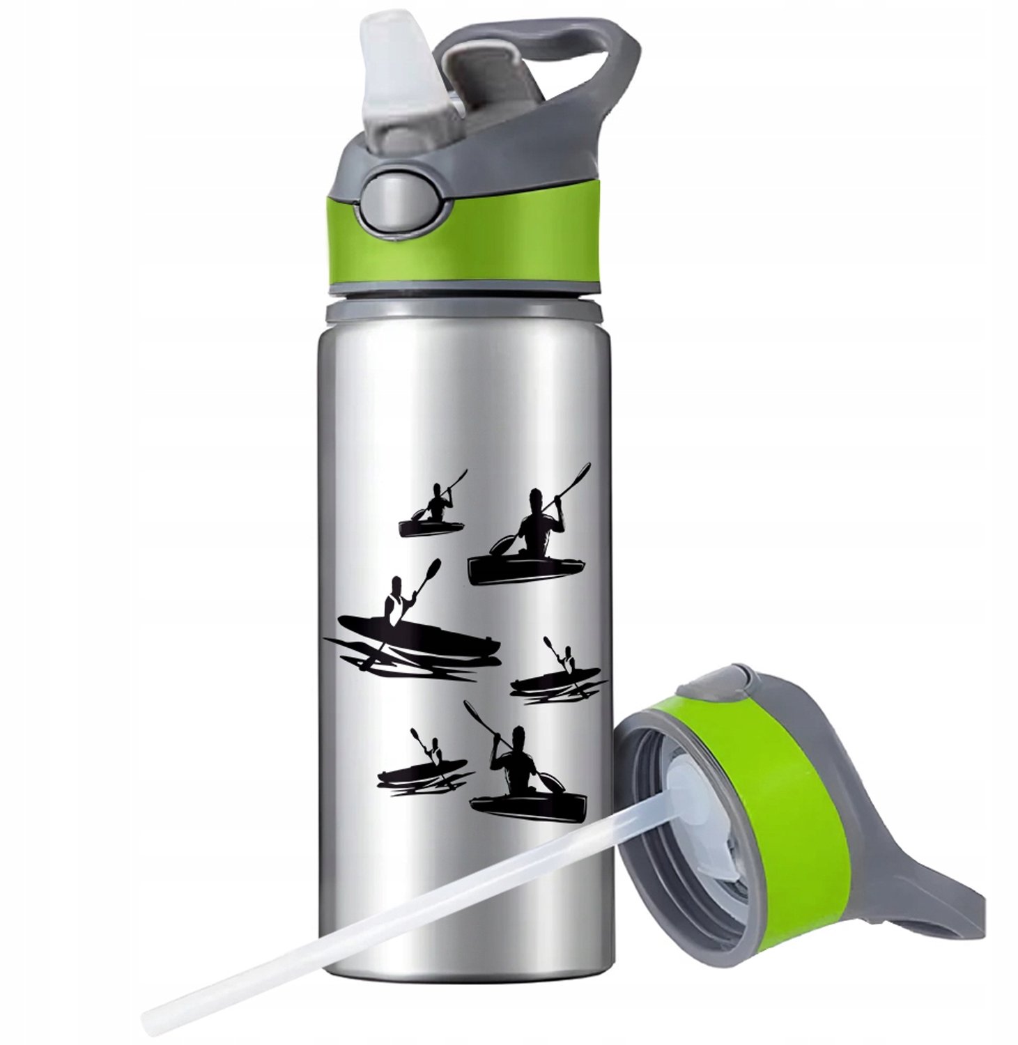 Aluminium Sport Bidon 650ml met Rietje en Handvat - Zilver