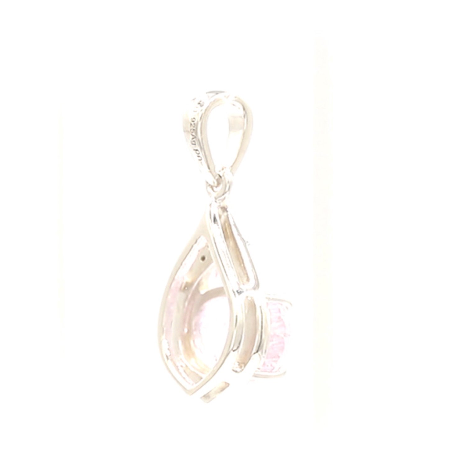 Cavill - Zilveren Hanger met Ovale Kunziet 2,125 ct en 3 Zirkonia 0,018 ct - 925 Sterling Zilver Palladium - Elegante Kunziet Sieraad Vrouw