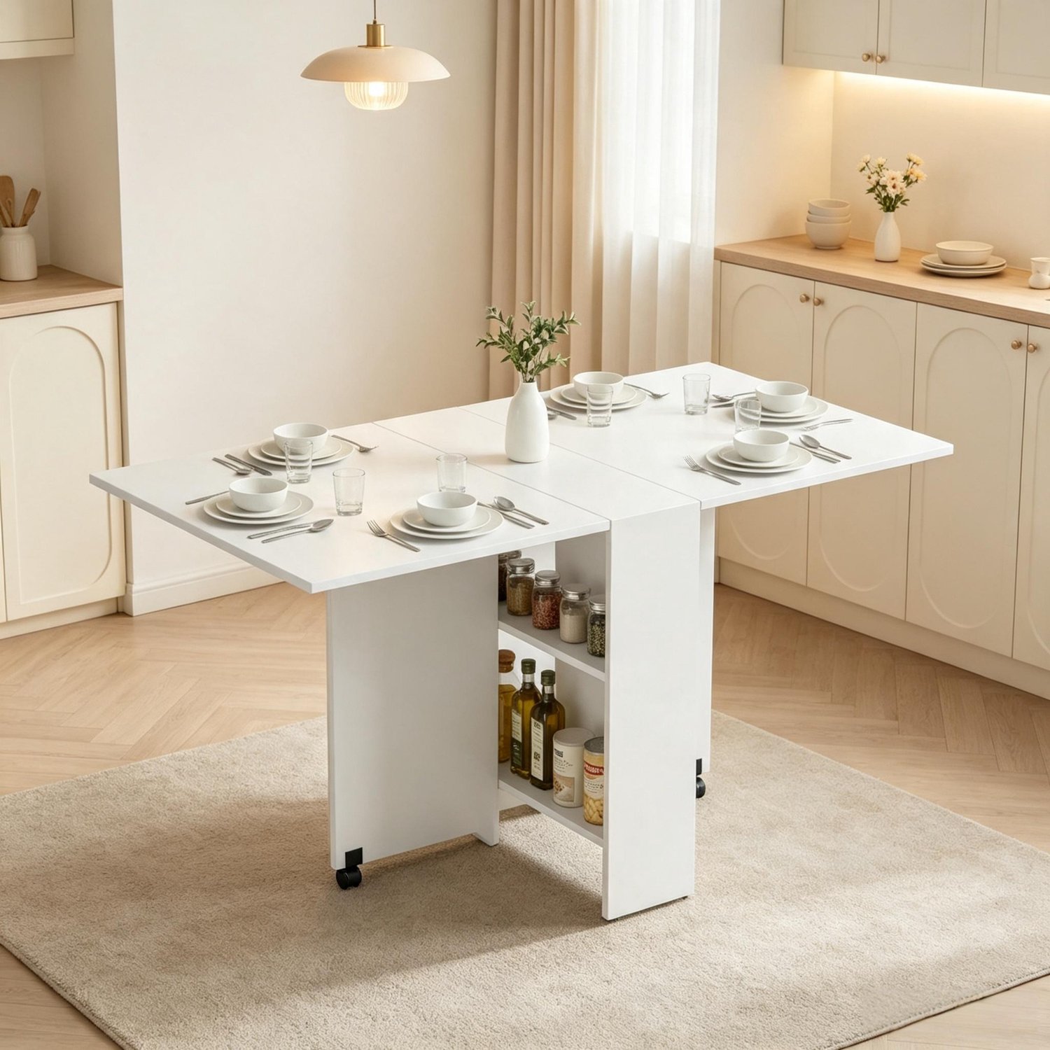 MODENUIT Eettafel - Uitklapbaar En Verrijdbaar - Voor Keuken En Eetruimte - Spaanplaat - 140x75x74 Cm - Wit