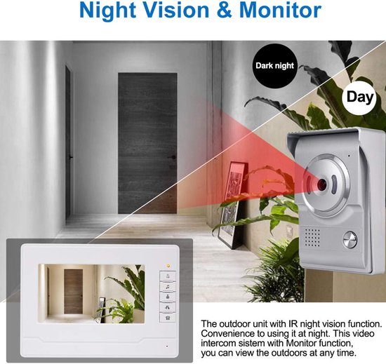 Video Deurbelset 7 Inch Bekabeld - Nachtzicht Voor Buiten - 480p Resolutie - ABS Kunststof - Voor Thuis En Kantoor — afbeelding 5