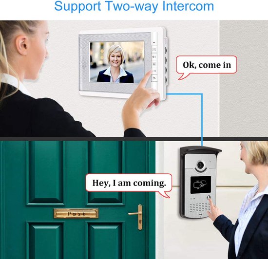 Video Deurbelset 2 Monitoren - Bedraad Systeem - 15 Volt Voeding - RFID Toegangscontrole - Zilver Kleur - Voor Thuisbeveiliging — afbeelding 4