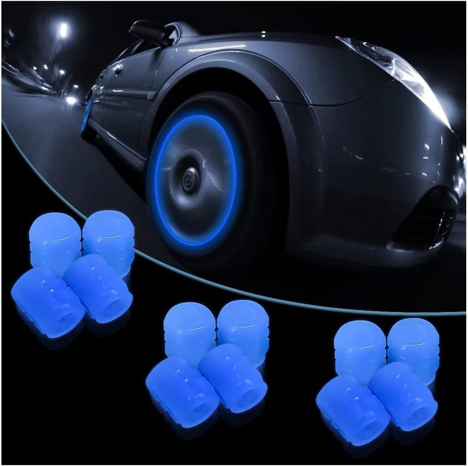 Fluorescerende Ventieldoppen voor Auto- en Motorbanden - 12 Stuks, Universele Accessoires voor Trucks en SUV's, Blauw
