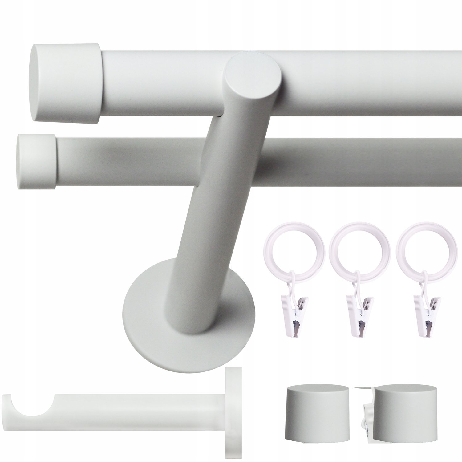 Dubbele Gordijnroede 120cm Mat Zwart/Wit - Inclusief Stille Ringetjes