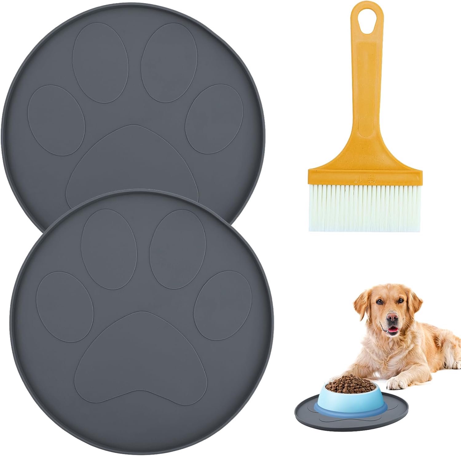 Famanu - Set van 2 hondennapfonderleggers - voorkomt morsen en schuiven - waterdicht en antislip - 27,5 x 27,5 cm
