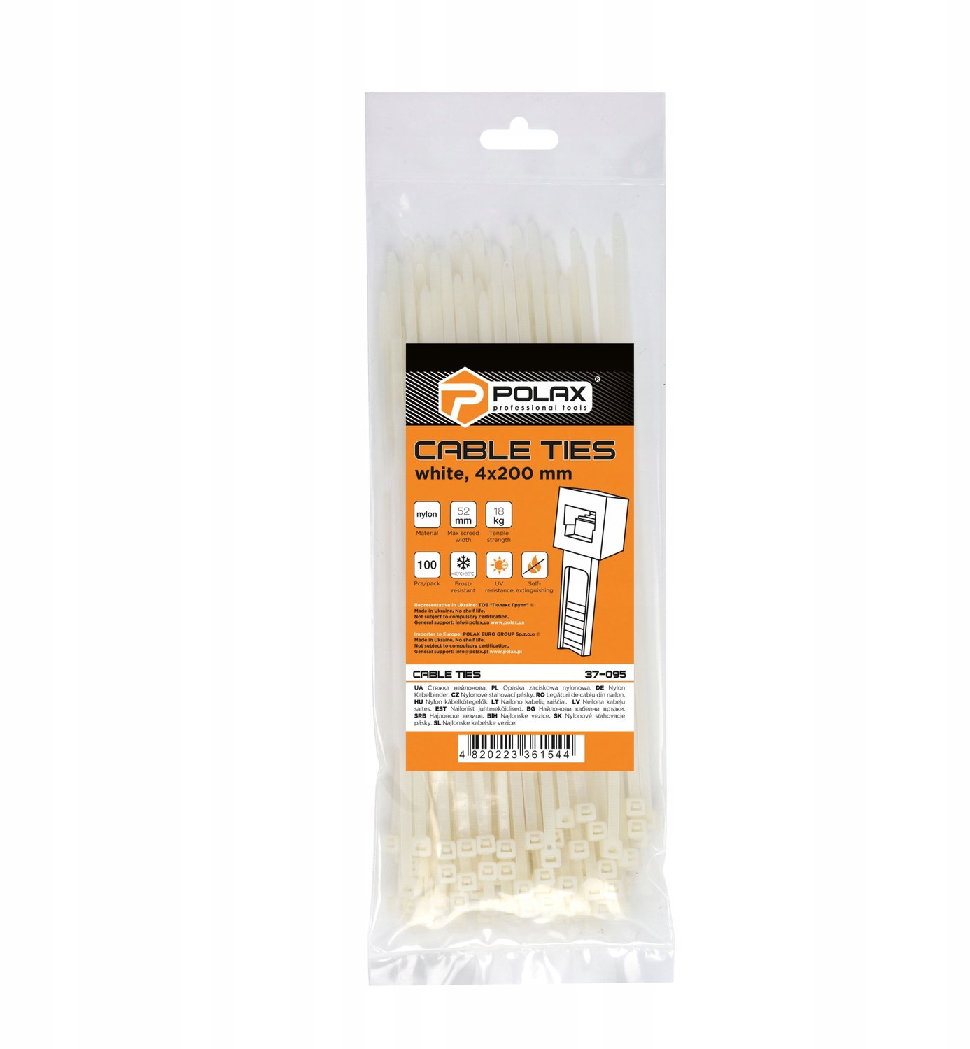 Witte Kabelbinders Nylon 4x200mm - 100 Stuks