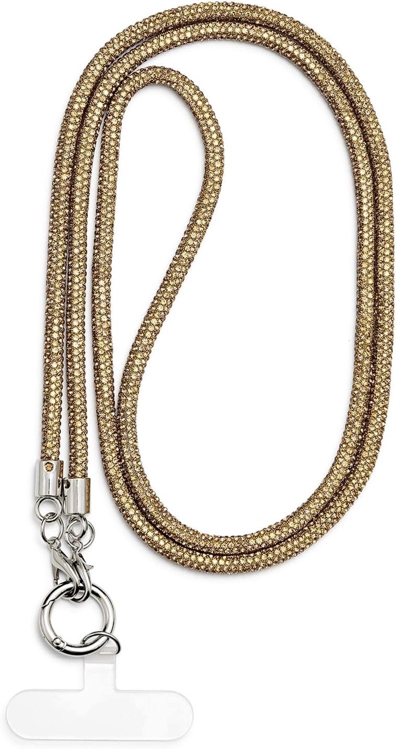 Merkloos Glanzende Telefoonketting met Strass - Goudkleurig, 60cm