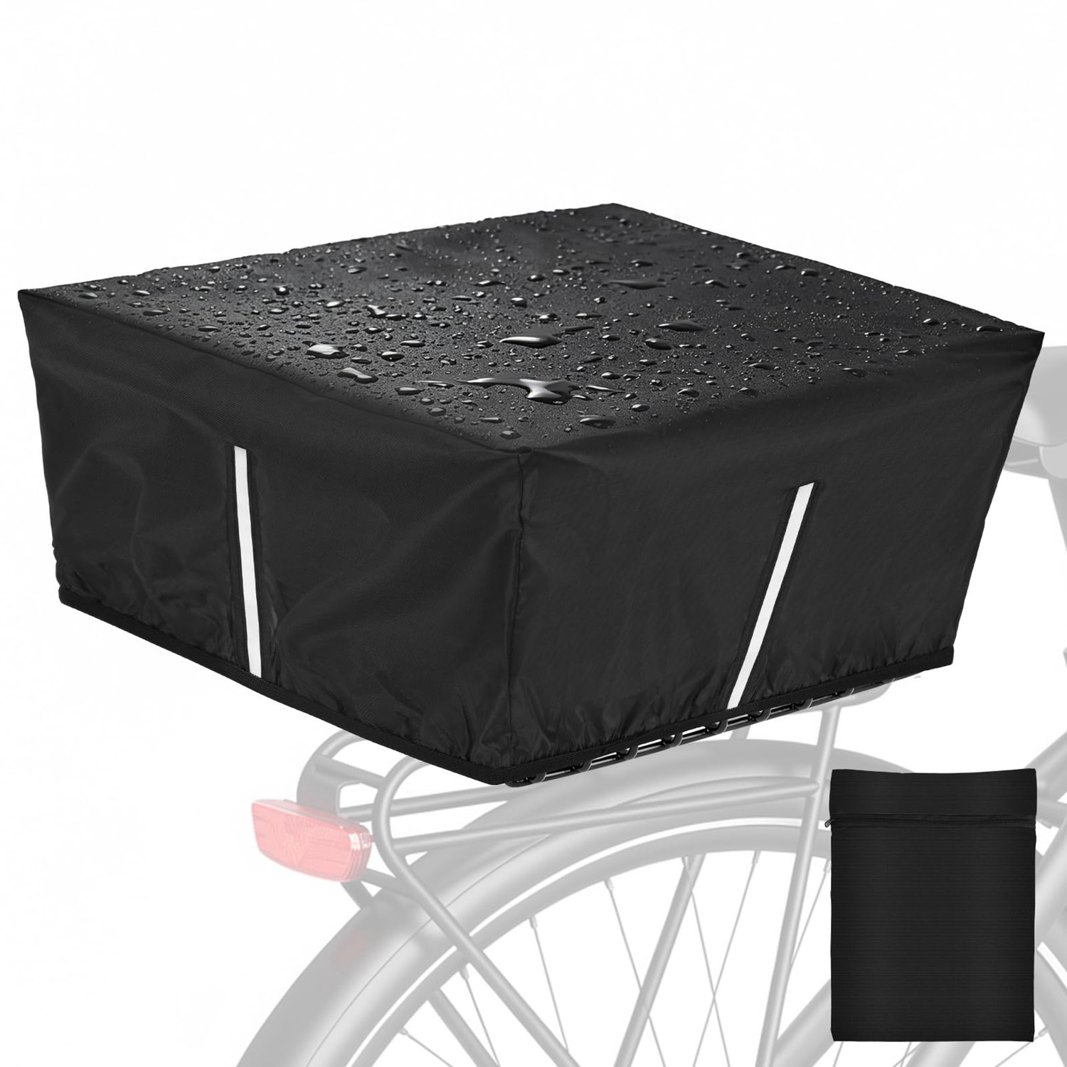 Famanu - Regenbescherming fietsmand - Bescherming tegen regen en vuil - Waterdicht met reflecterende strepen - Zwart 1 stuk