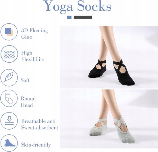 2 Paar Antislip Yoga Sokken met Kruisbanden - Ademend & Comfortabel — afbeelding 2