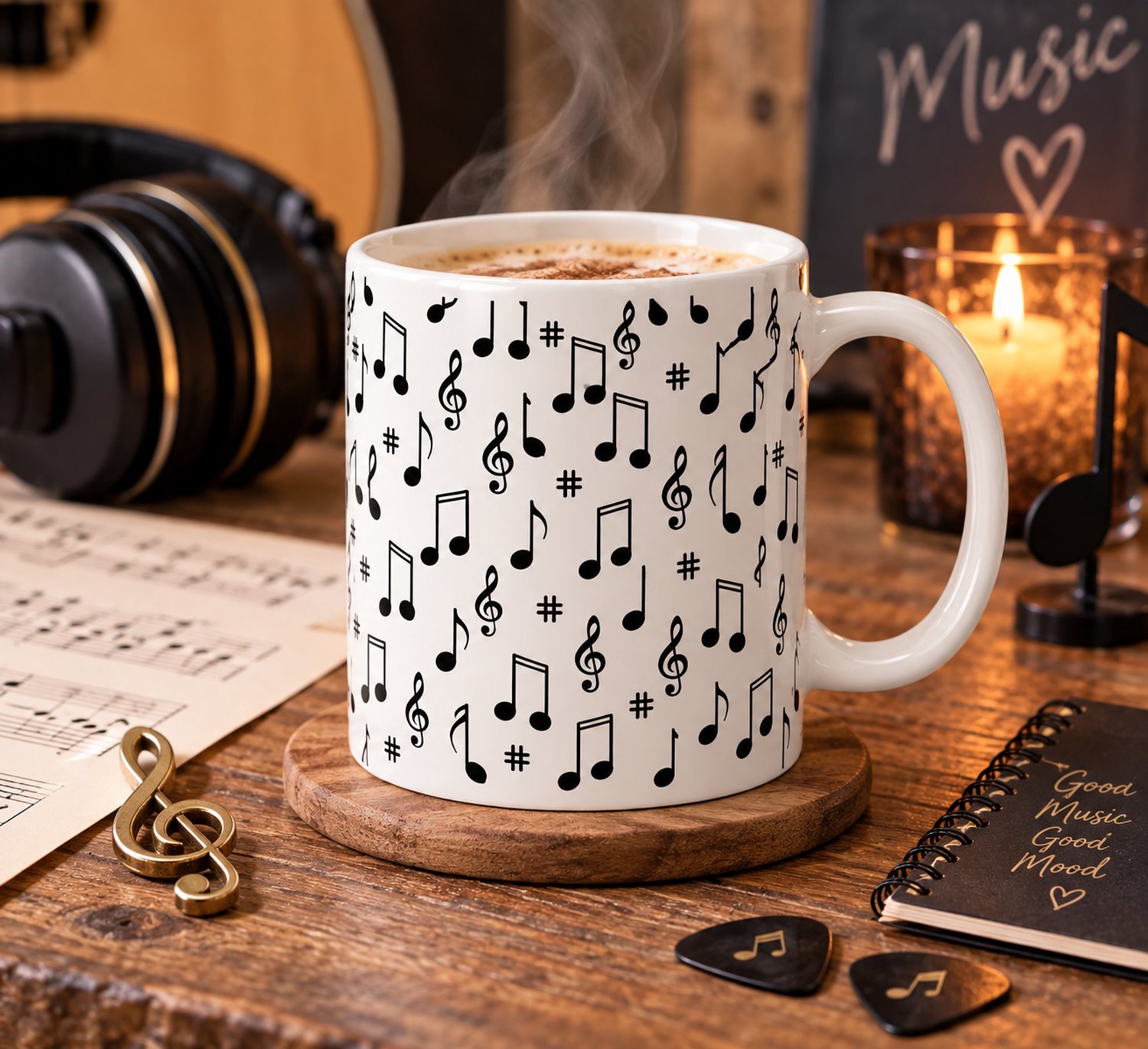 Mok met muziek noten - Muziek mok - Mok - Beker - XLX®