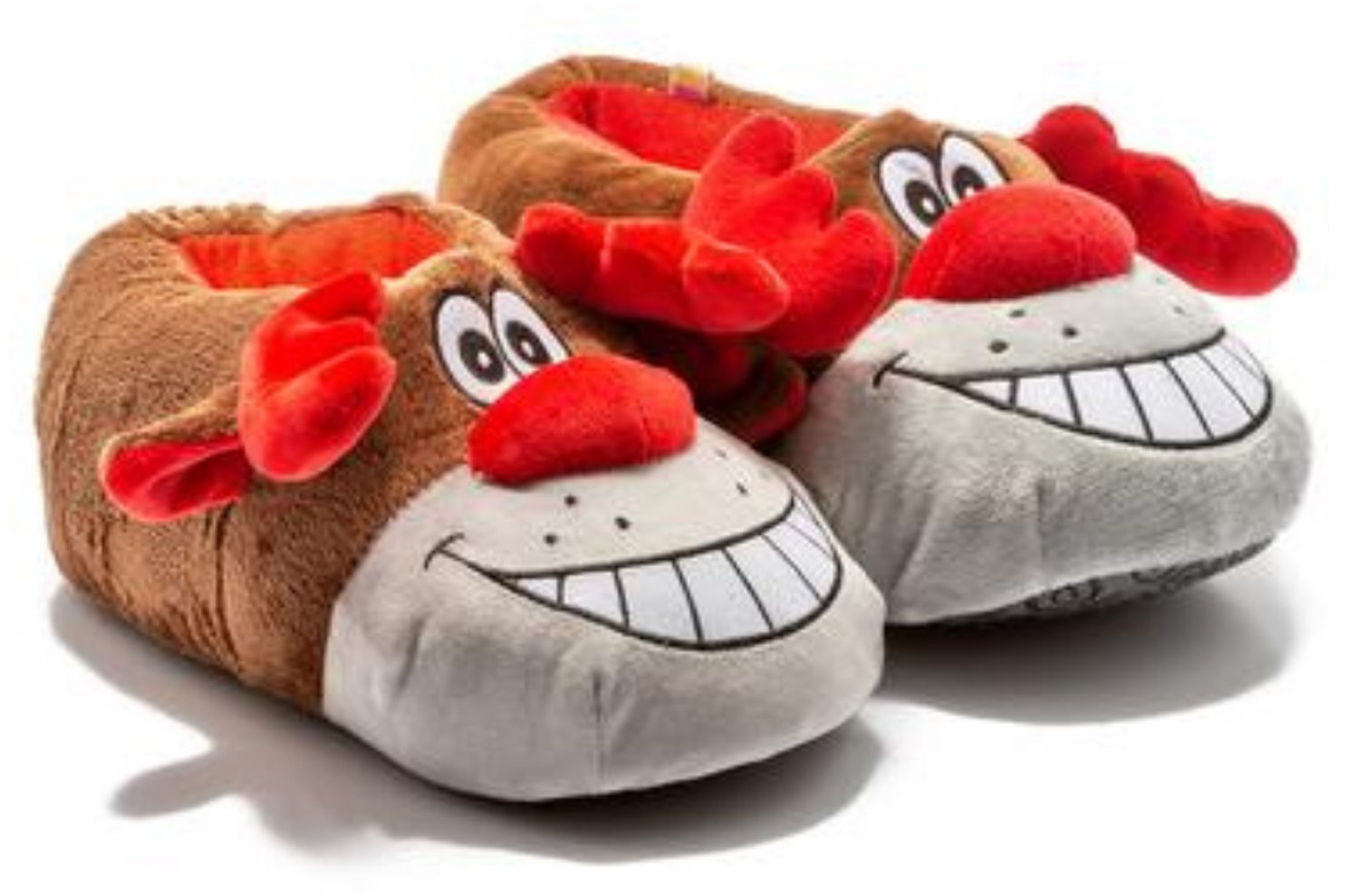 Berussa - Twigy Happy Unisex Pluche Eland Sloffen - Schattige Rendier Dieren Pantoffels - Bruin & Rood - Cadeau - 36/43