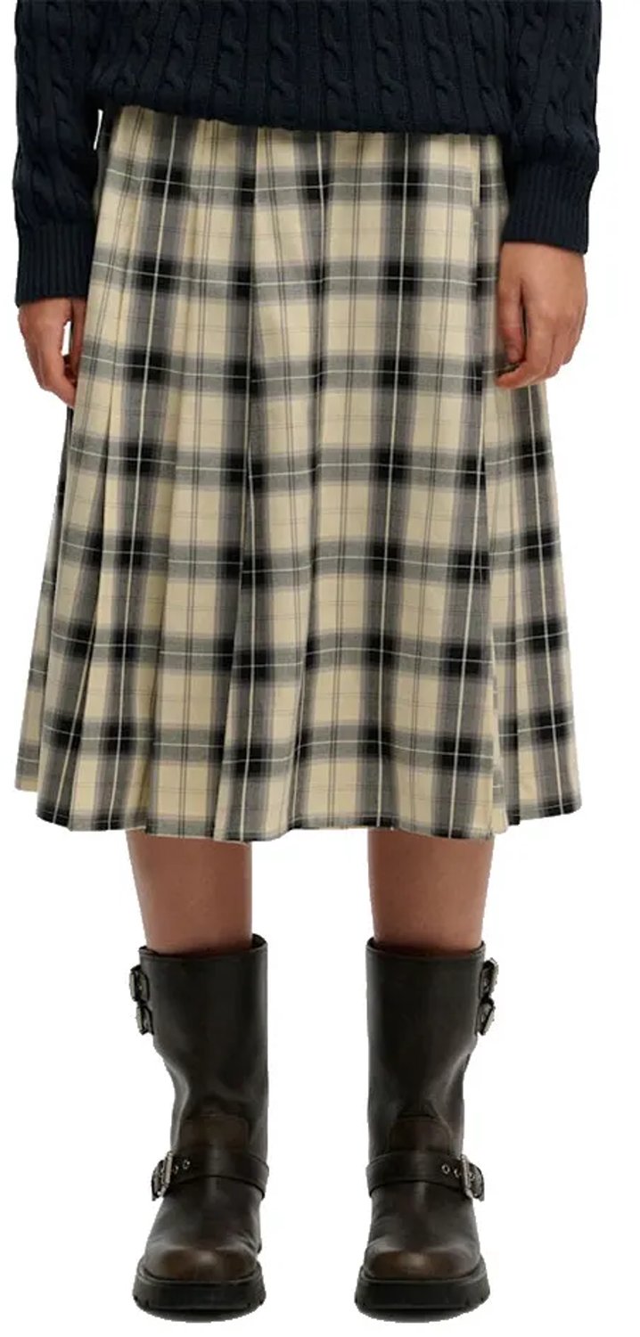 Superdry Check Pleated Midi Rok S Vrouw Zwart