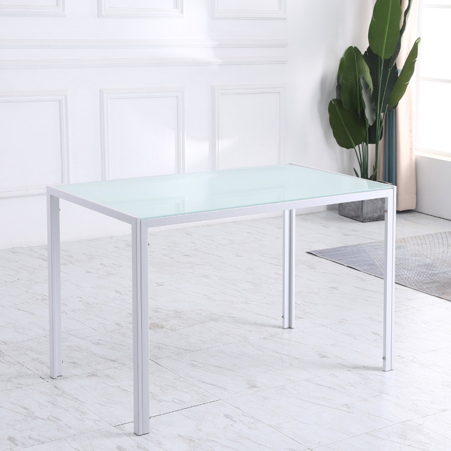 HAUSS SPOLE Eettafel - Moderne Rechthoekige Tafel Van Gehard Glas Met Metalen Frame - Voor 4 Personen - Eetkamer En Keuken - 120 X 60 X 75 Cm - Wit