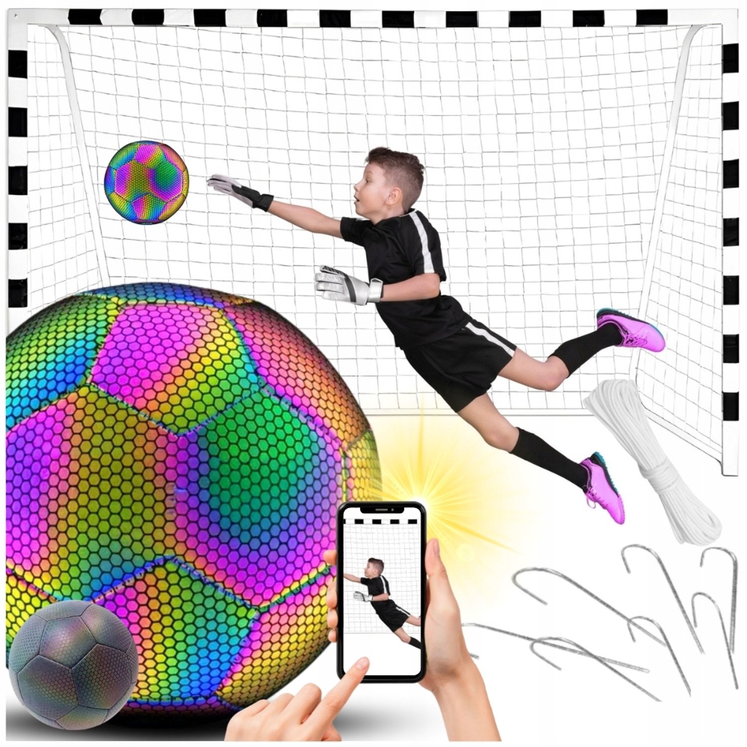 Voetbaldoel 300x200cm Metaal met Holografische Bal