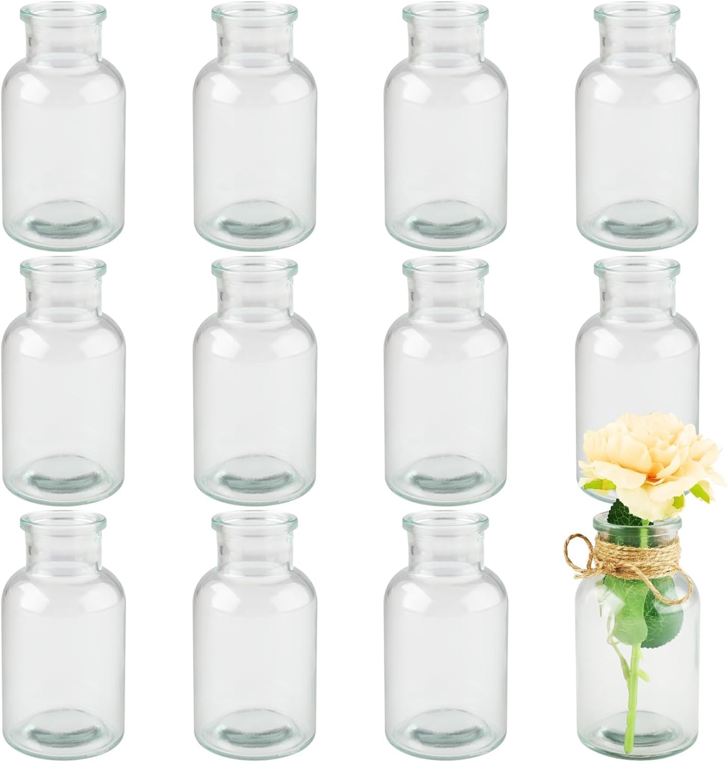 Famanu Kleine vazen - 12 stuks glazen vazen van 60 ml voor tafeldecoratie 8 -4 cm hoog - mini - vazen - glazen flesjes voor thuis - bruiloften - verjaardagen - feesten rood