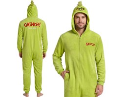 Grinch Heren FLEECE pyjama EENSTUKS met rits, KERST, WARME onesie met capuchon L-XL