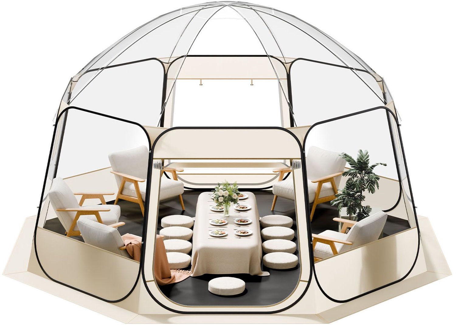 Opklapbare bubbeltent- 4-58 x 4-32 m- waterdicht en UV-bestendig- transparante campingtent- tuintent met ramen- koepelvormig ontwerp- 540° panoramisch uitzicht- voor 12-15 personen- terras- achtertuin