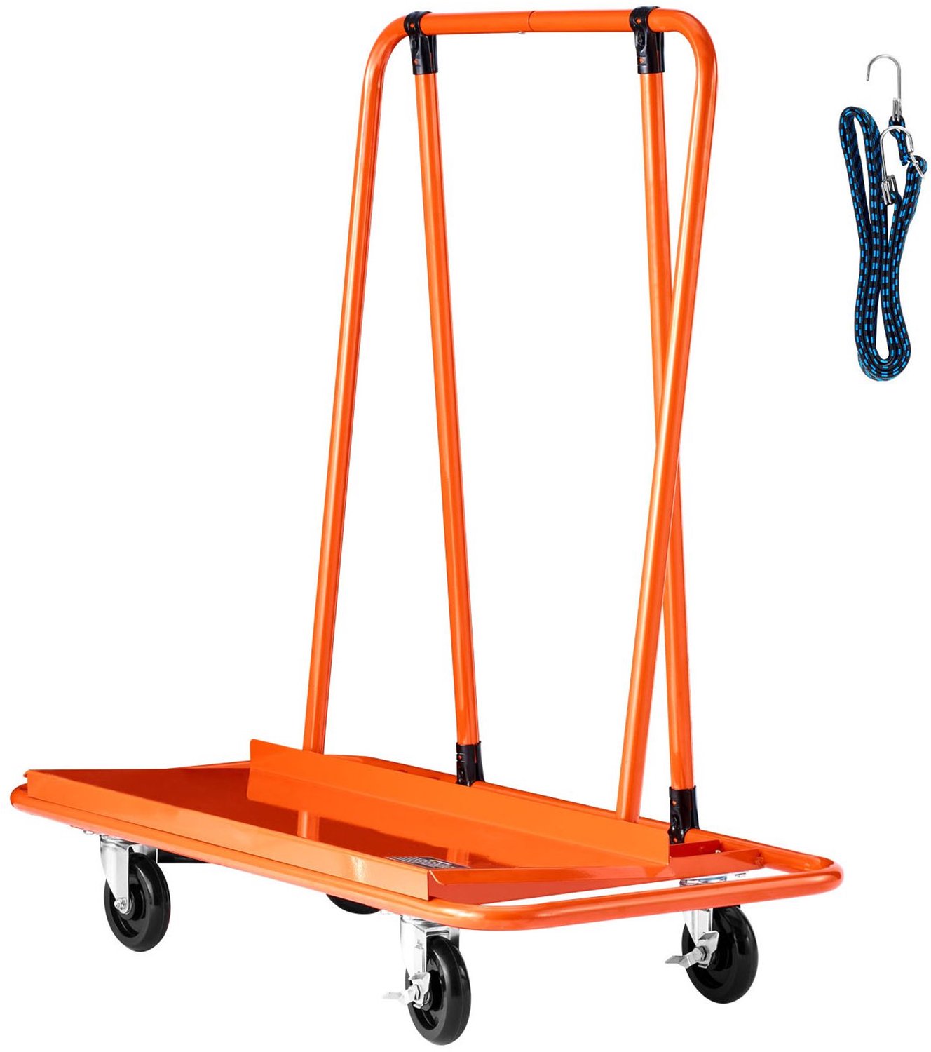 Gipsplaatwagen- 816 kg draagvermogen- stalen paneelwagen met 4 zwenkwielen- duurzaam en gaat lang mee- paneelwagen met spanband voor multiplex- gipsplaten- glas- oranje