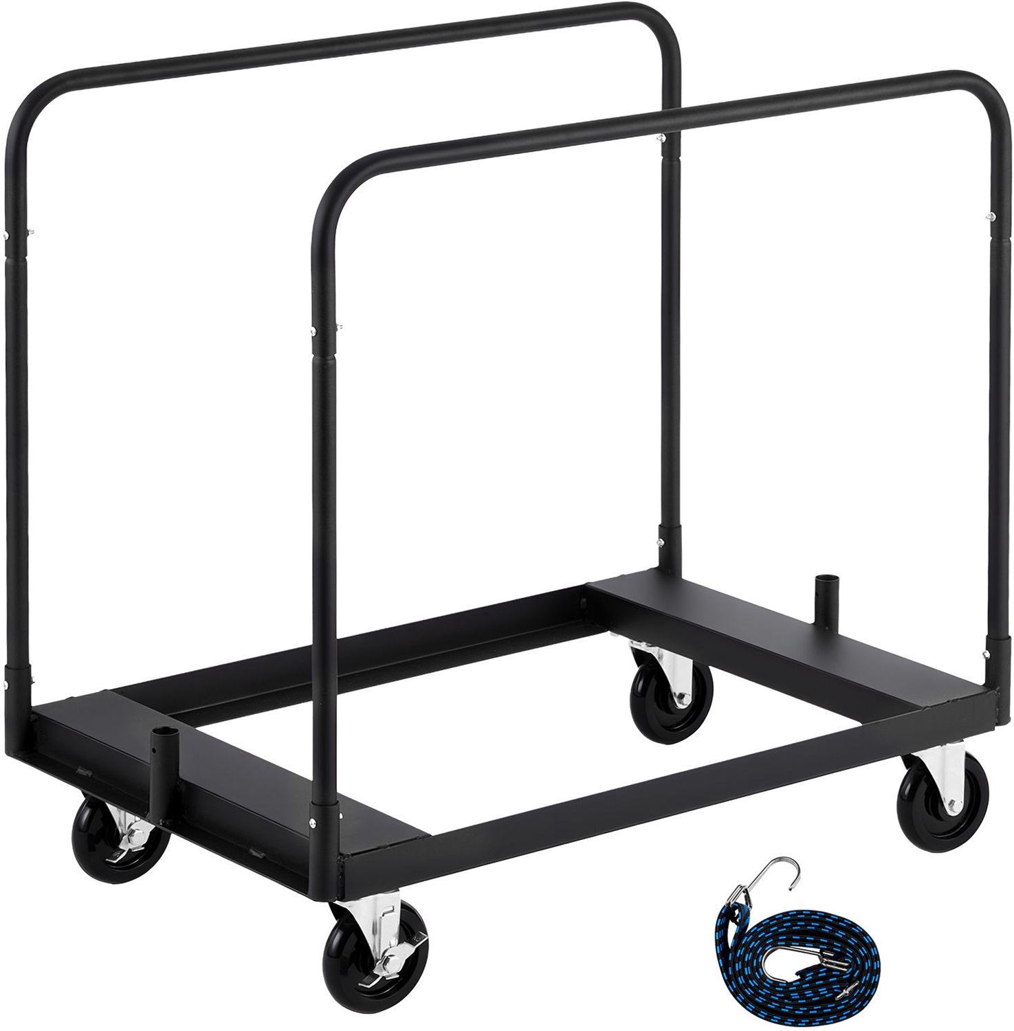 Gipsplaatwagen- 816 kg draagvermogen- stalen paneelwagen met 12-5 mm zwenkwielen- hout- en gipsplaatwagen met spanbanden en 3 zijleuningen voor fabriek- magazijn- garage- zwart