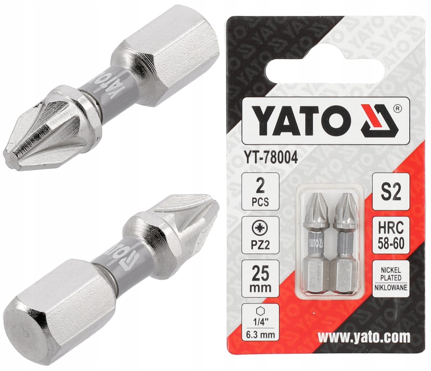 Yato Pozidriv PZ2 Bits 1/4" 25mm Nikkel 2 Stuks