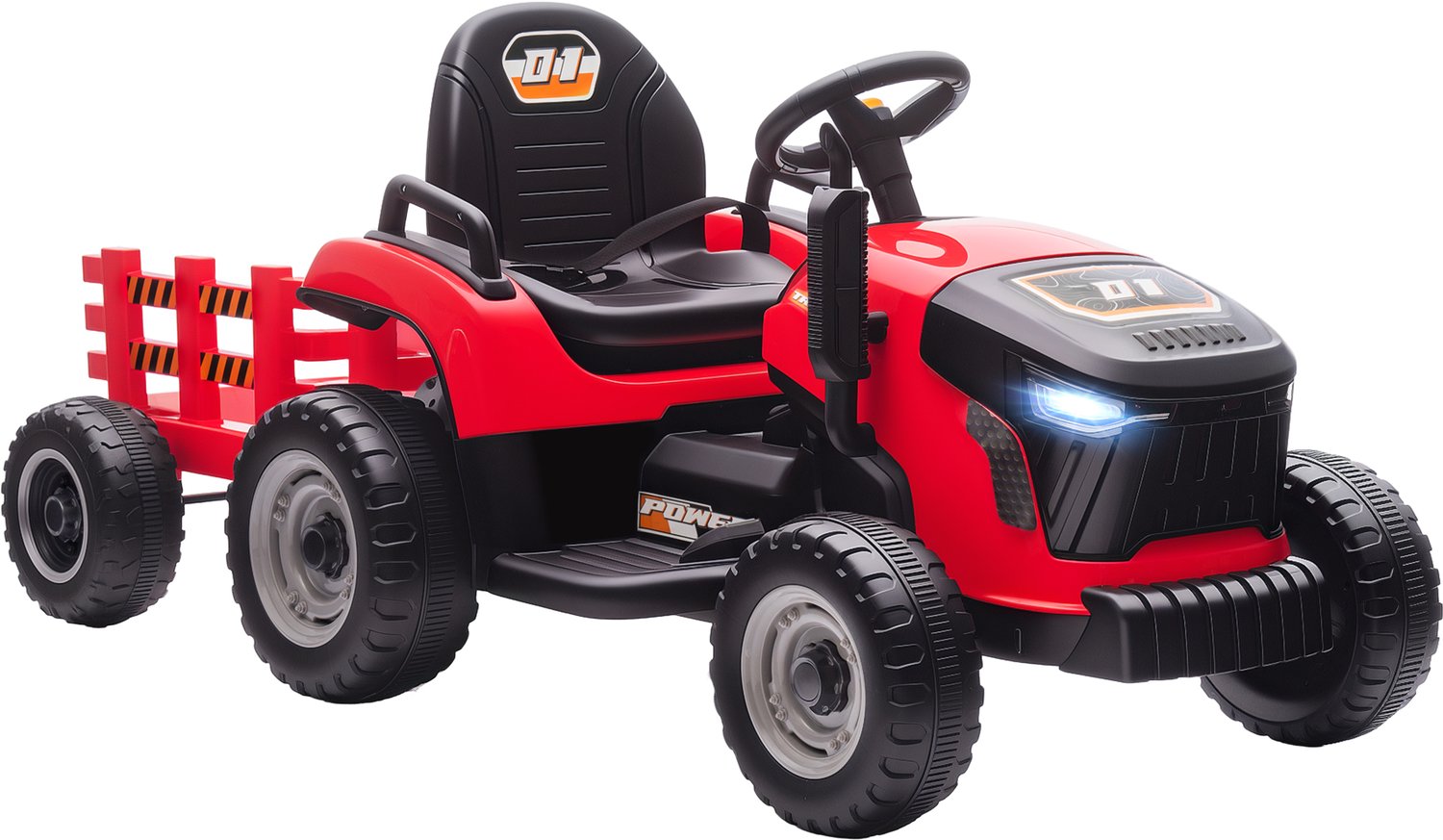 Playon Elektrische kindertractor met aanhanger - Met afstandsbediening en muziek en verlichting - 139 x 58 x 55 cm - Rood