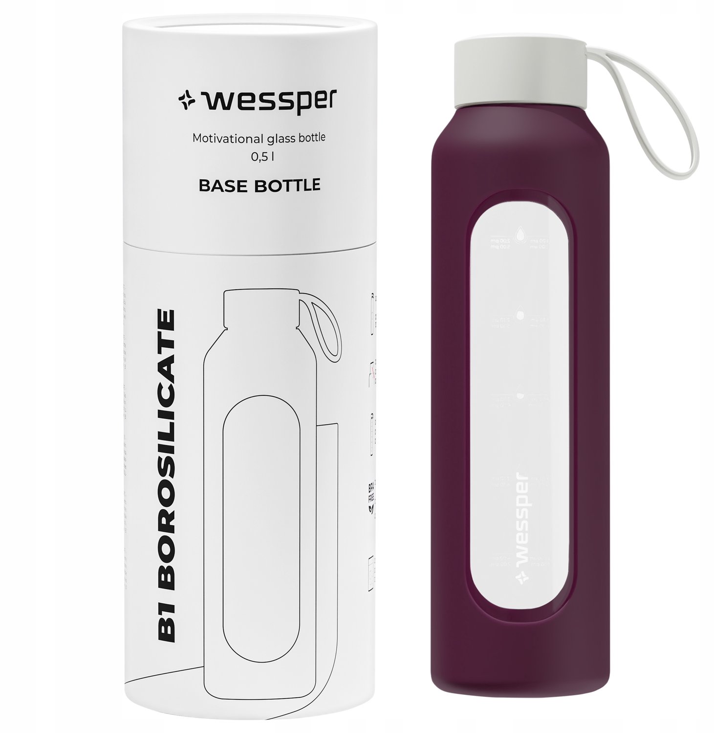 Wessper B1 Glazen Fles 0,5L - Lekvrij, Motiverend, Rubinrood
