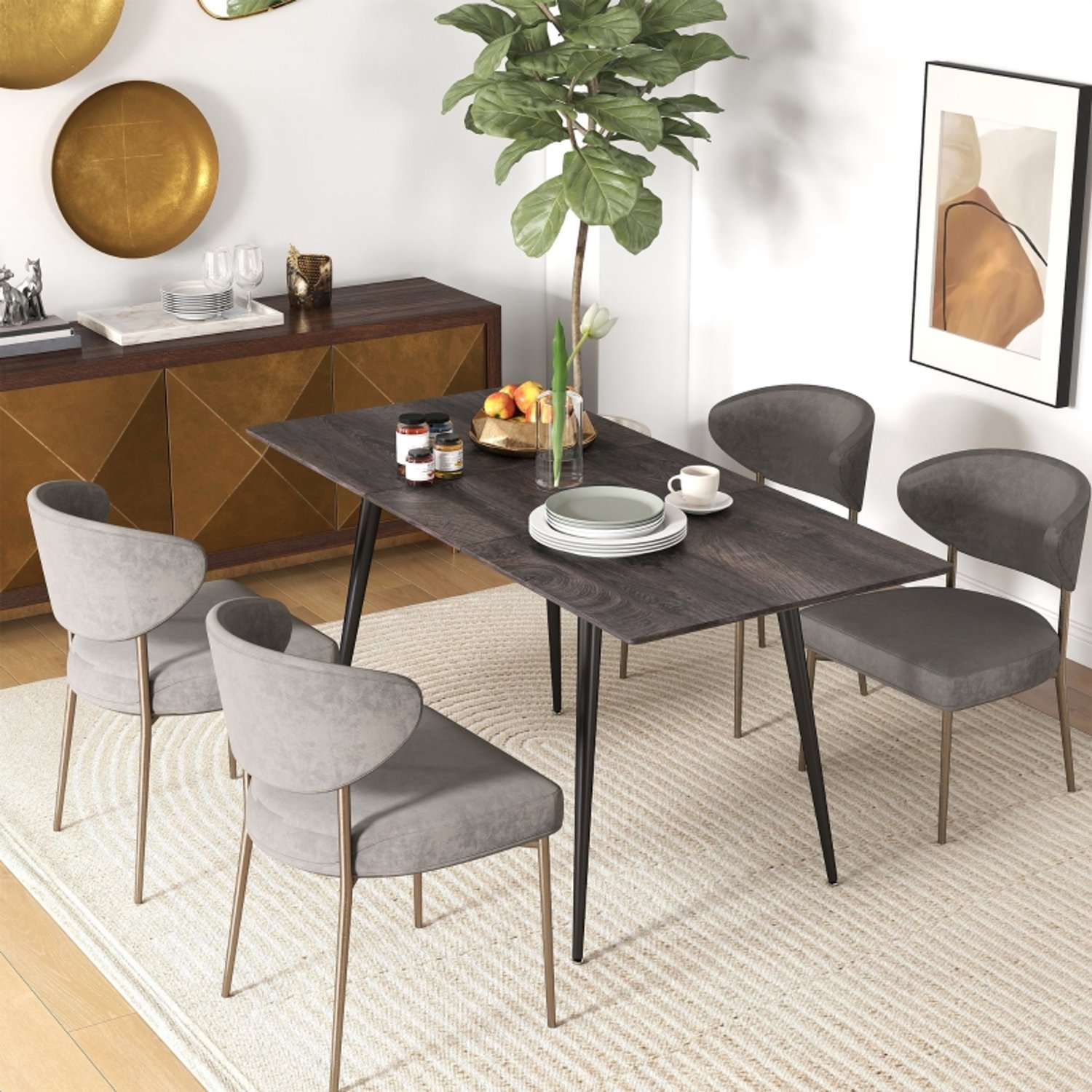 MODENUIT Uitschuifbare Eettafel - 6-8 Personen - Eetkamer En Werkplek - Hout, Staal - 120-160x75x77 Cm - Grijs