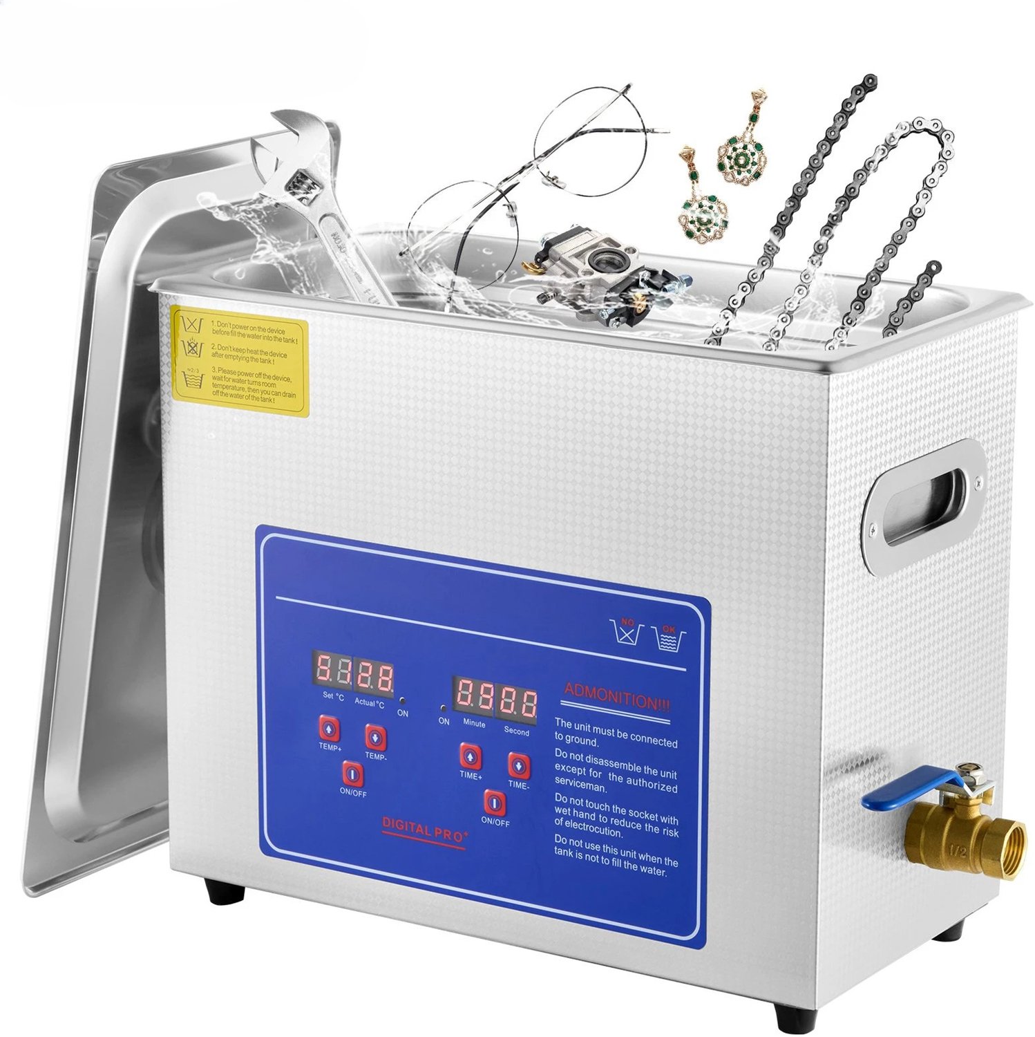 Ultrasoonreiniger 6L - 180W Ultrasoonvermogen - 300W Verwarming - RVS Tank - Voor Sieraden En Kleine Onderdelen