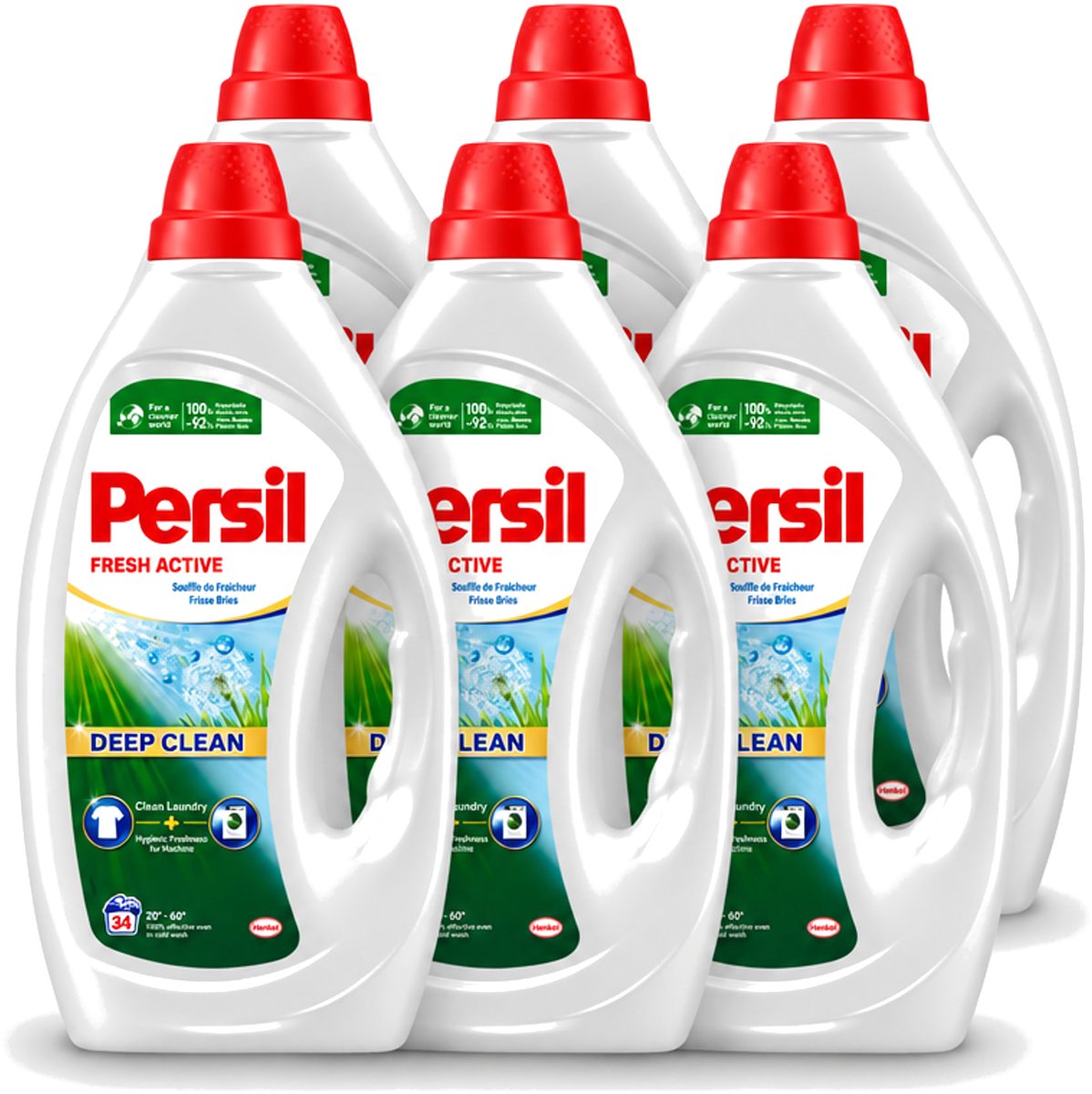 6 x Persil Fresh Active - Vloeibaar Wasmiddel - Witte en Gekleurde Was - Frisse Bries - 34 Wasbeurten - Voordeelverpakking - 6 stuks