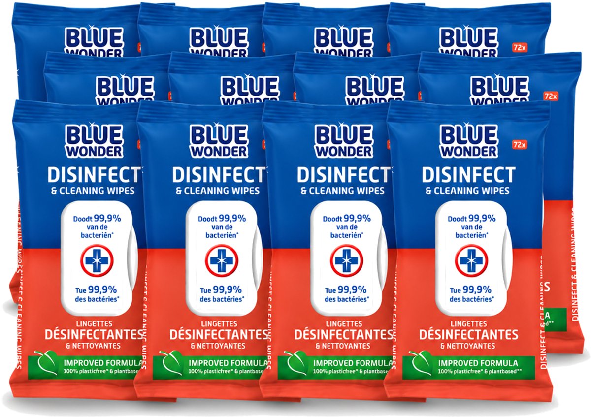 12 x Blue Wonder - Desinfectie Reiniger- Hygiënische Reiniging - 72 Doekjes - Voordeelverpakking - 12 stuks