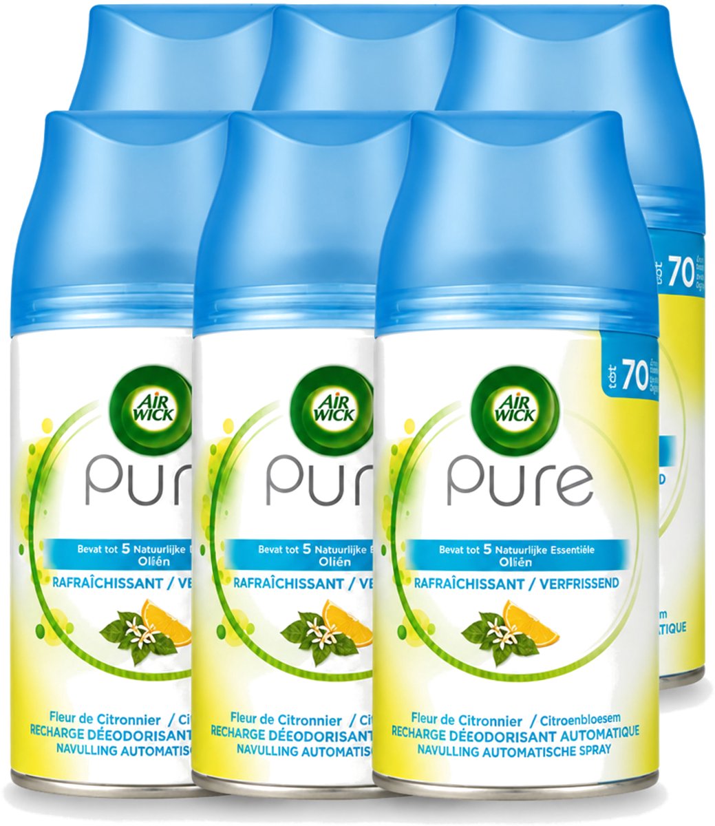 6 x Air Wick Freshmatic - Luchtverfrisser Navulling - Pure Essentiële Oliën Verfrissend - 250ml - Voordeelverpakking - 6 stuks