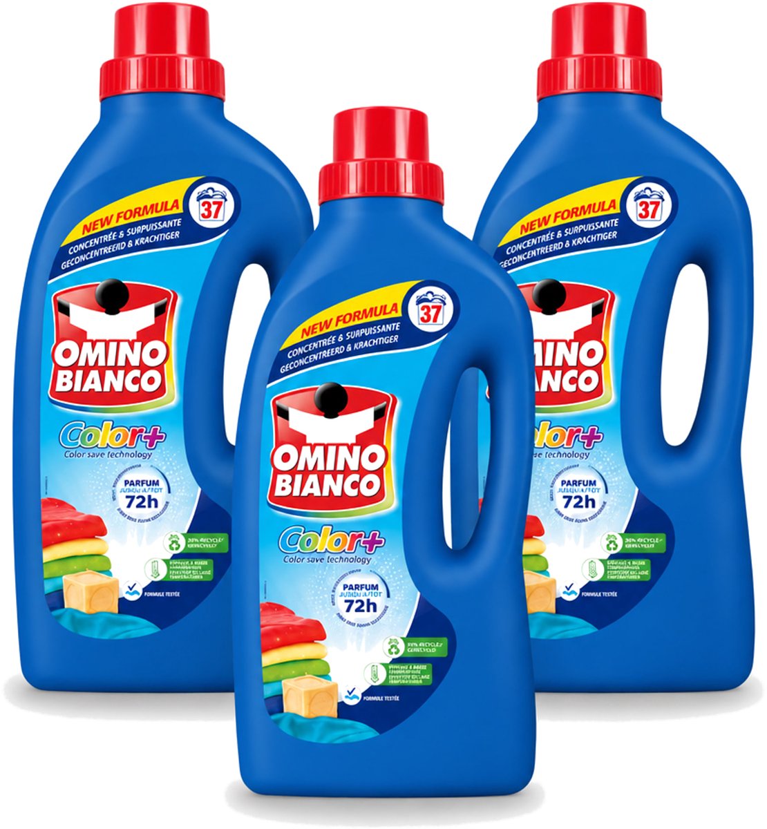 3 x Omino Bianco - Color+ - Wasmiddel - Tot 72h Parfum - Gekleurde Was - 37 Wasbeurten - Voordeelverpakking - 3 stuks