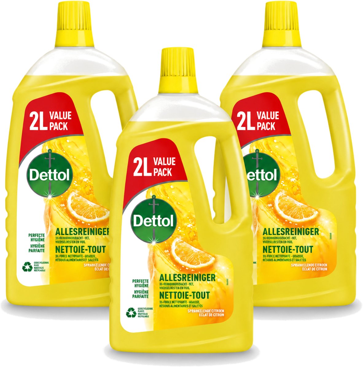 3 x Dettol - Allesreiniger - Sprankelende Citroen - Perfecte Hygiëne - 2L - Voordeelverpakking - 3 stuks