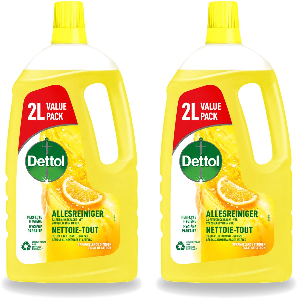 2 x Dettol - Allesreiniger - Sprankelende Citroen - Perfecte Hygiëne - 2L - Bulkverpakking - 2 stuks
