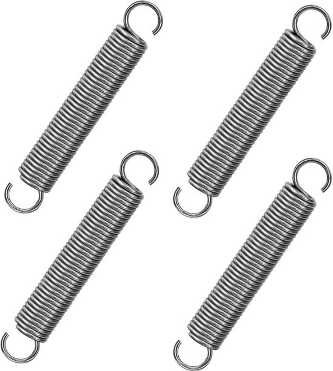 Trekveren - met haak - Spanveer - RVS - voor buitenactiviteiten - roestvrij staal - 60 mm - 4 stuks - zilver