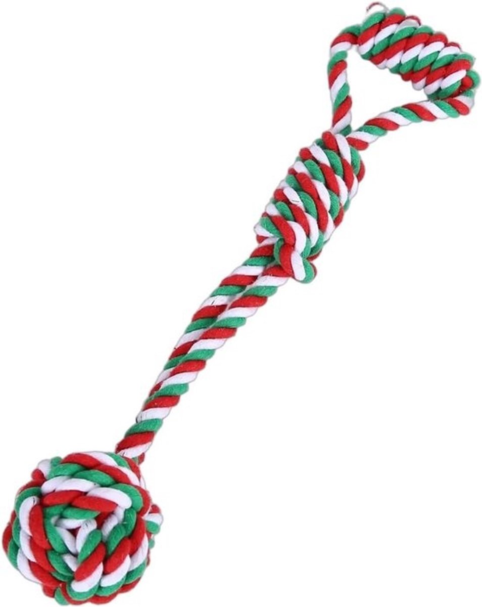 Touwspeelgoed voor honden - Kauwspeelgoed voor honden - Voor touwtrekken met honden - Van natuurlijk katoen - 36cm lang - Rood groen