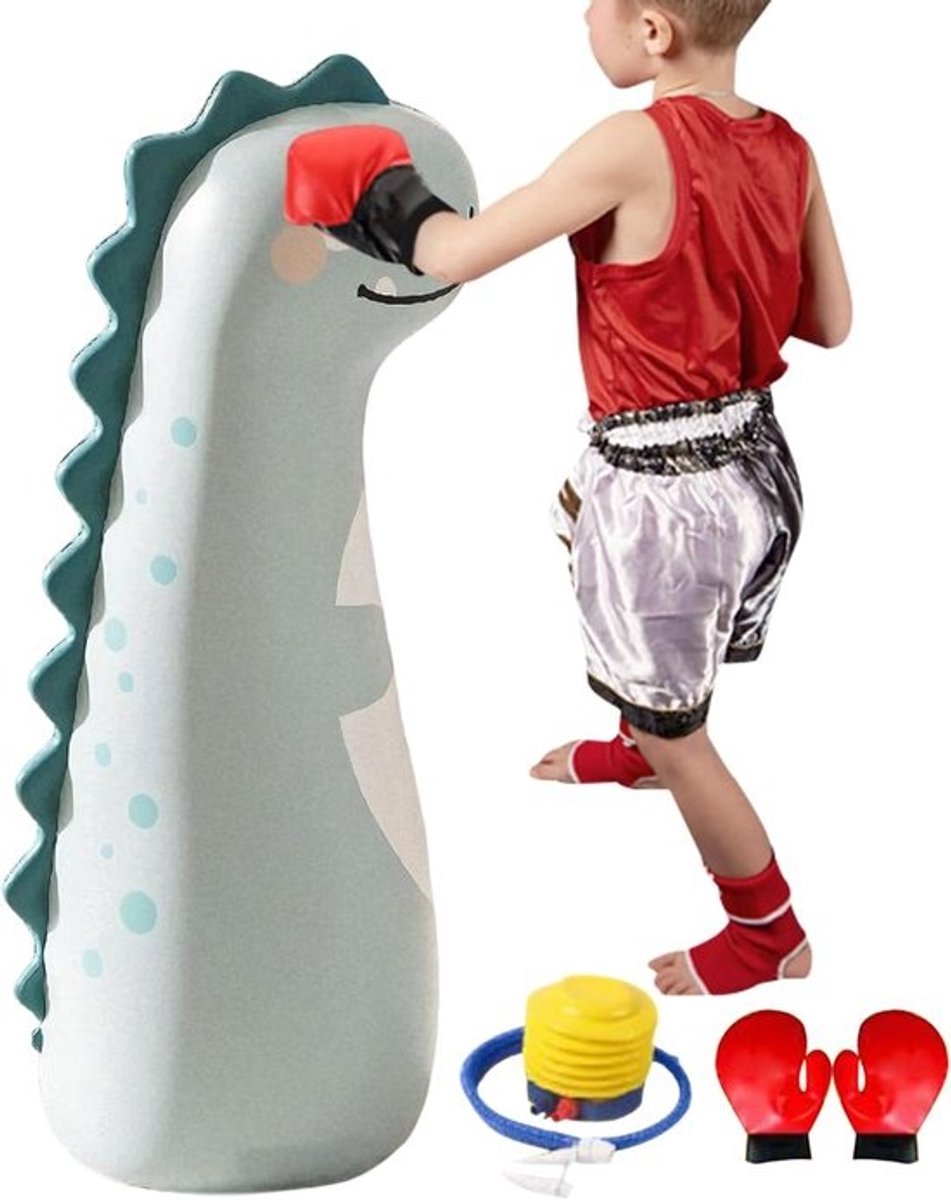 Opblaasbare bokszak - Kinderbokszak - Voor actieve spelletjes - Stabiele basis - 120cm hoog - Dinosaurus
