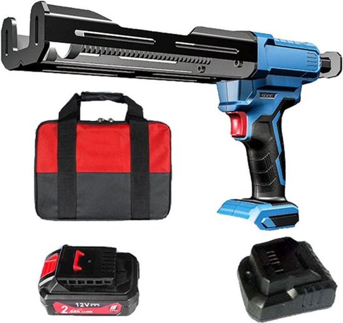 Draadloos lijmpistool - Kitpistool - Breeuwpistool - Nauwkeurig afdichten - Applicator voor dubbele patronen - 400 ml - Blauw en zwart