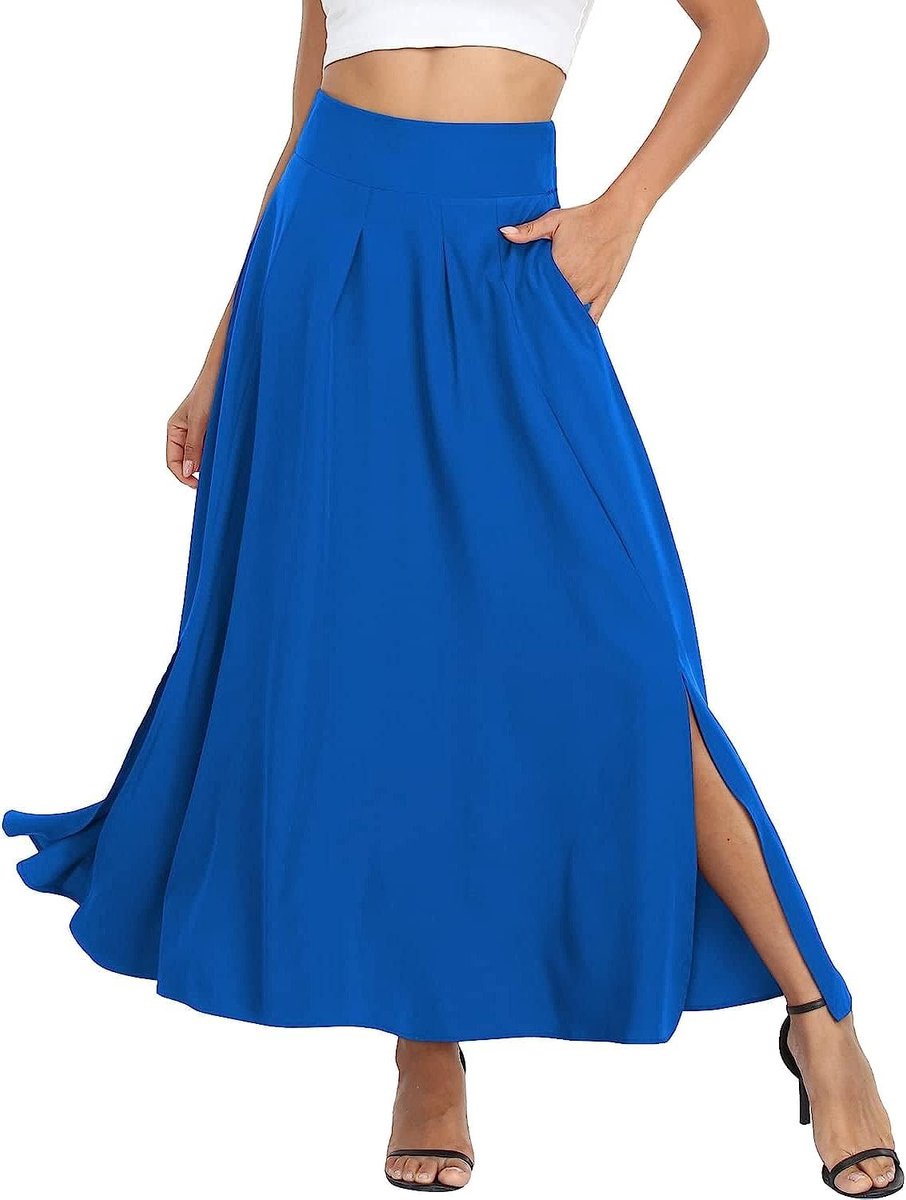 Women's Maxi Skirt, High Waist, Side Slit Pockets, Long A-line Skirt - ShopVlot