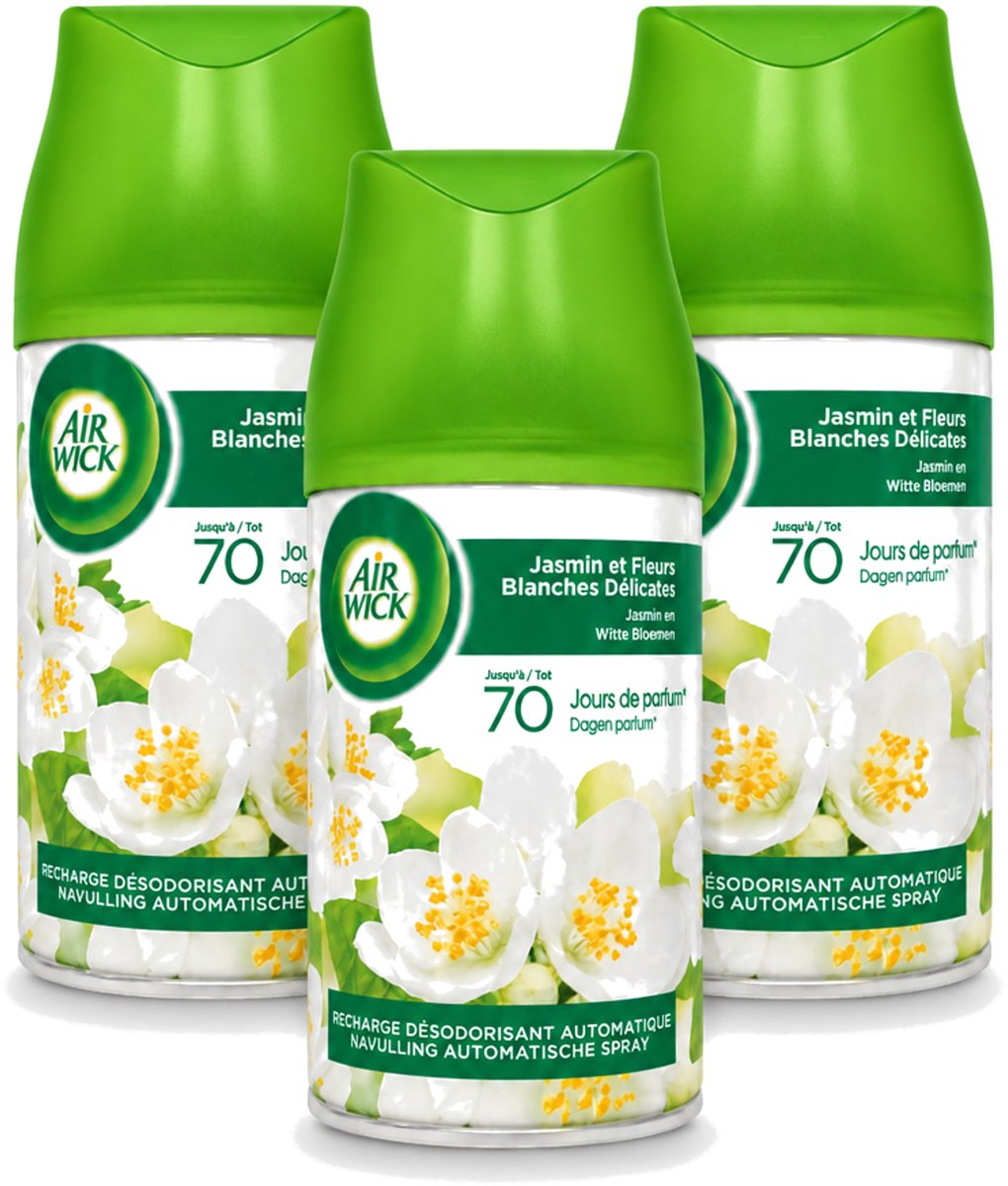 3 x Air Wick Freshmatic - Luchtverfrisser - Navulling Automatische Spray - Jasmijn en Witte Bloemen - 250ml - Bulkverpakking - 3 stuks