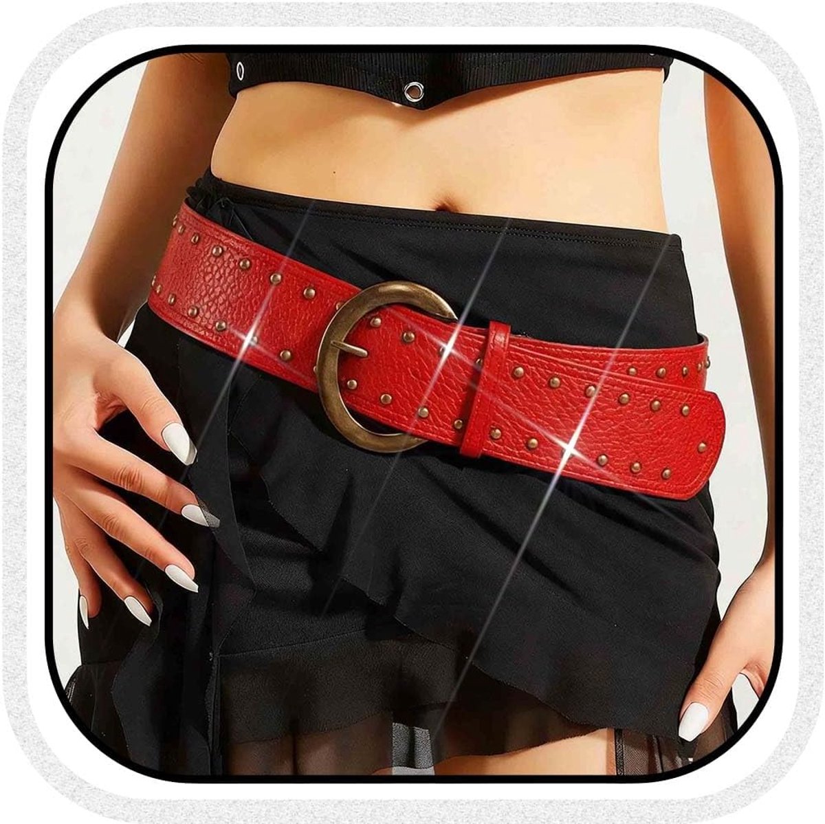 Brede leren riem met klinknagels dikke vintage riem modieuze dikke riem accessoires voor dames - ShopVlot