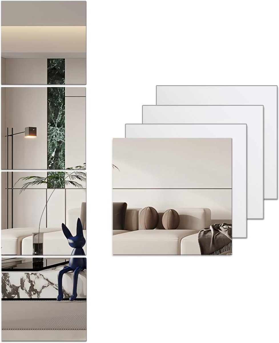 SnelShoppen - Volledige Lengte Acryl Spiegelstickers voor Muren - 4 Stuks Zelfklevende Onbreekbare Plexiglas Spiegel - Ideaal voor Make-up en Thuis Gy